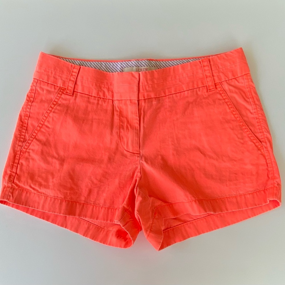 J. Crew Mid-Rise Broken-In Chino Shorts, Cotton Chino Shorts, Bright Orange Sz 2